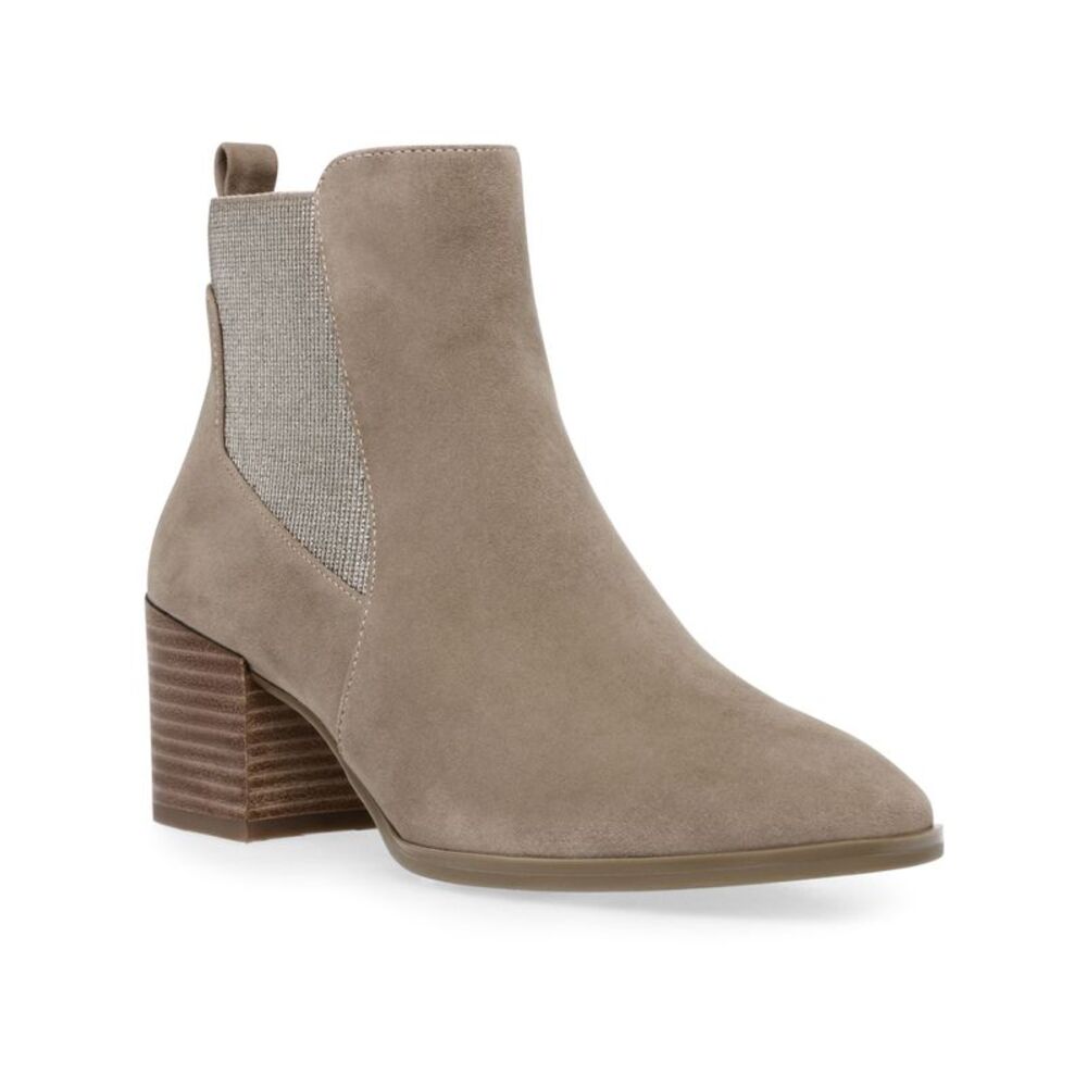 NWT ANNE KLEIN Womens Beige Gussets Almond Stacked Heel Leather Booties 8.5 M